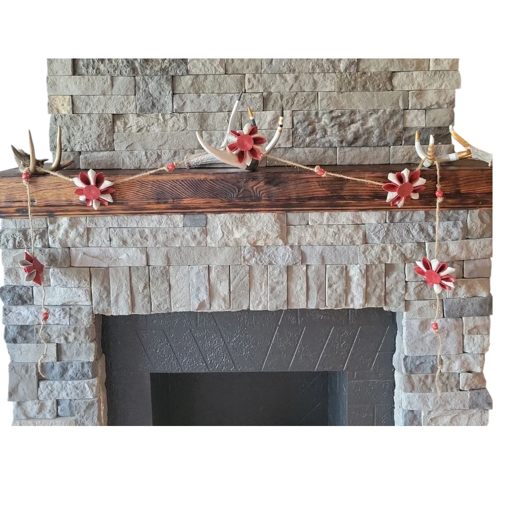 Leather Flower Garland Hand Crafted Christmas Decor Unique Rustic Western
